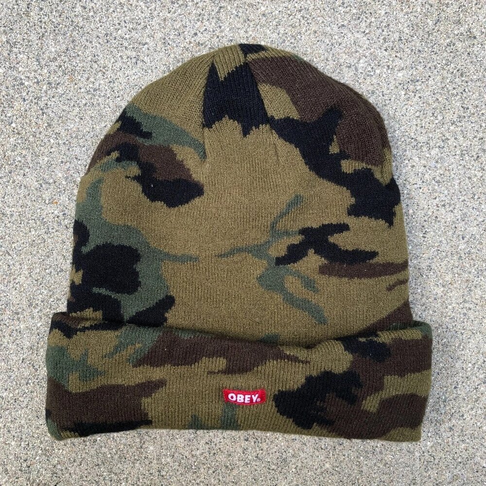 OBEY Camo Beanie Hat Men's One Size Cuffed Cap Green Winter​